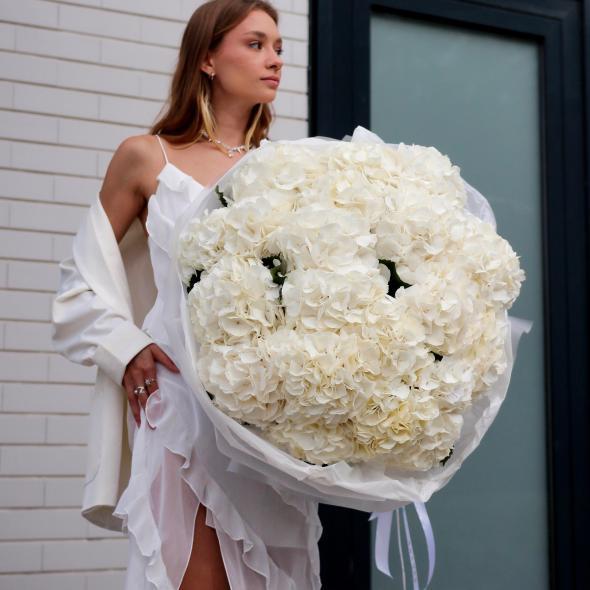Монобукет из белых голландских гортензий