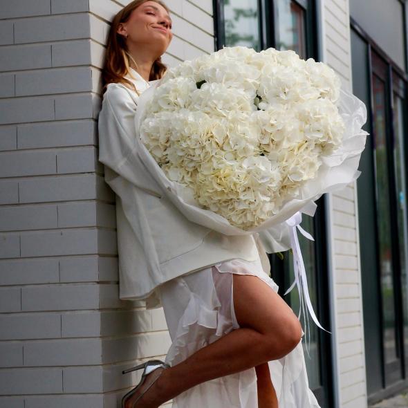 Монобукет из белых голландских гортензий