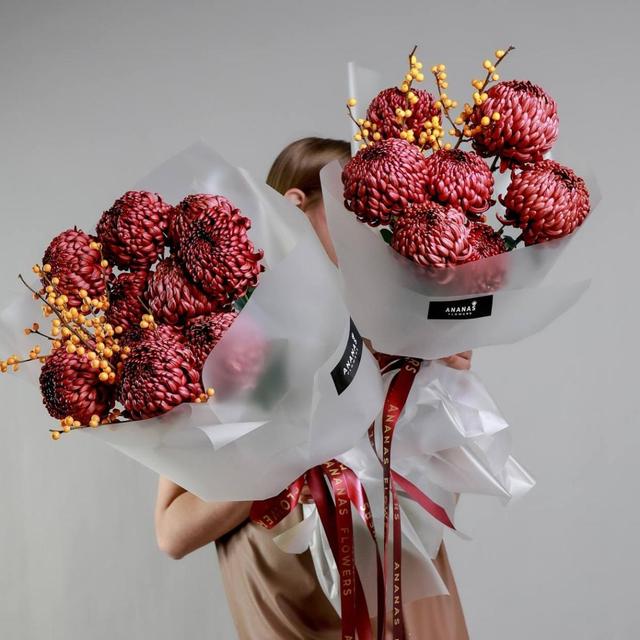 Дуобукет с хризантемой Bigoudi и илексом (в двух рзамерах) Дуобукет с хризантемой Bigoudi и илексом (в двух рзамерах)