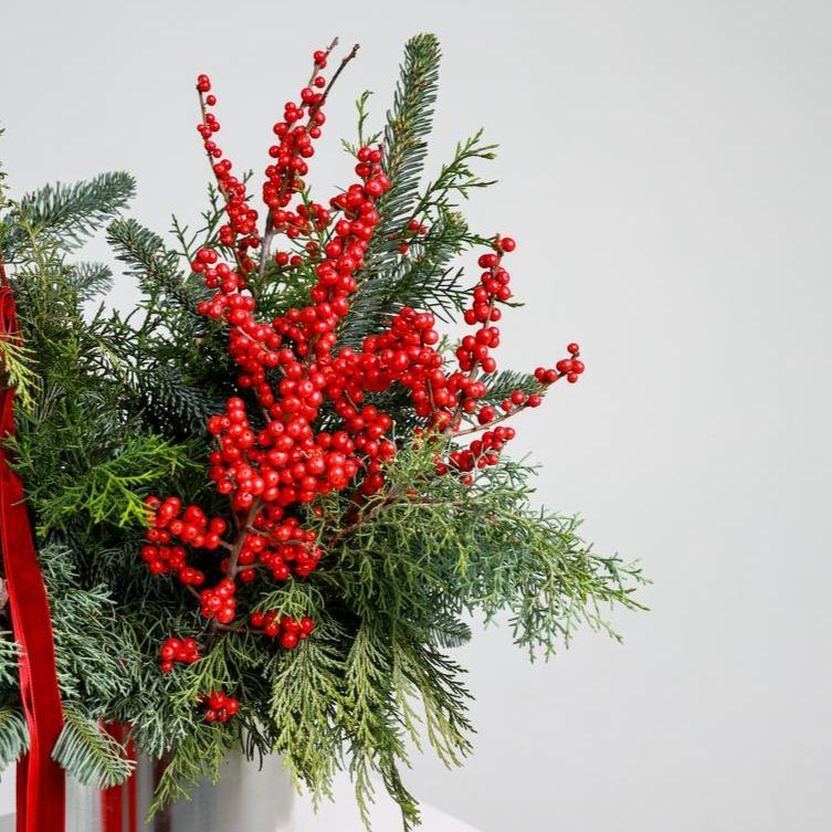 Композиция в банке с хвоей и красным илексом